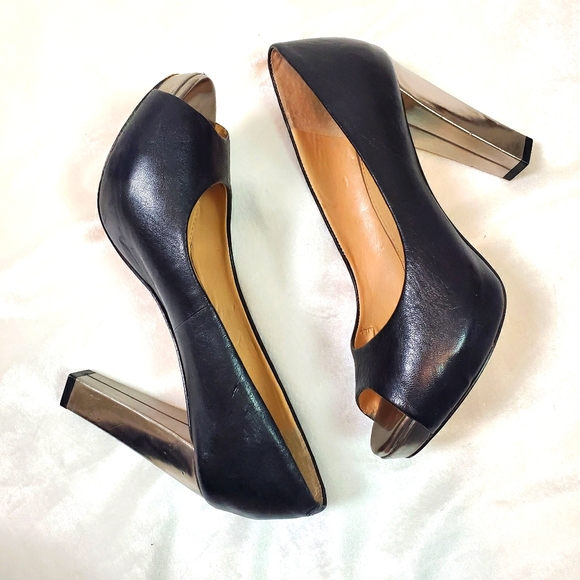 silver block heels closed toe